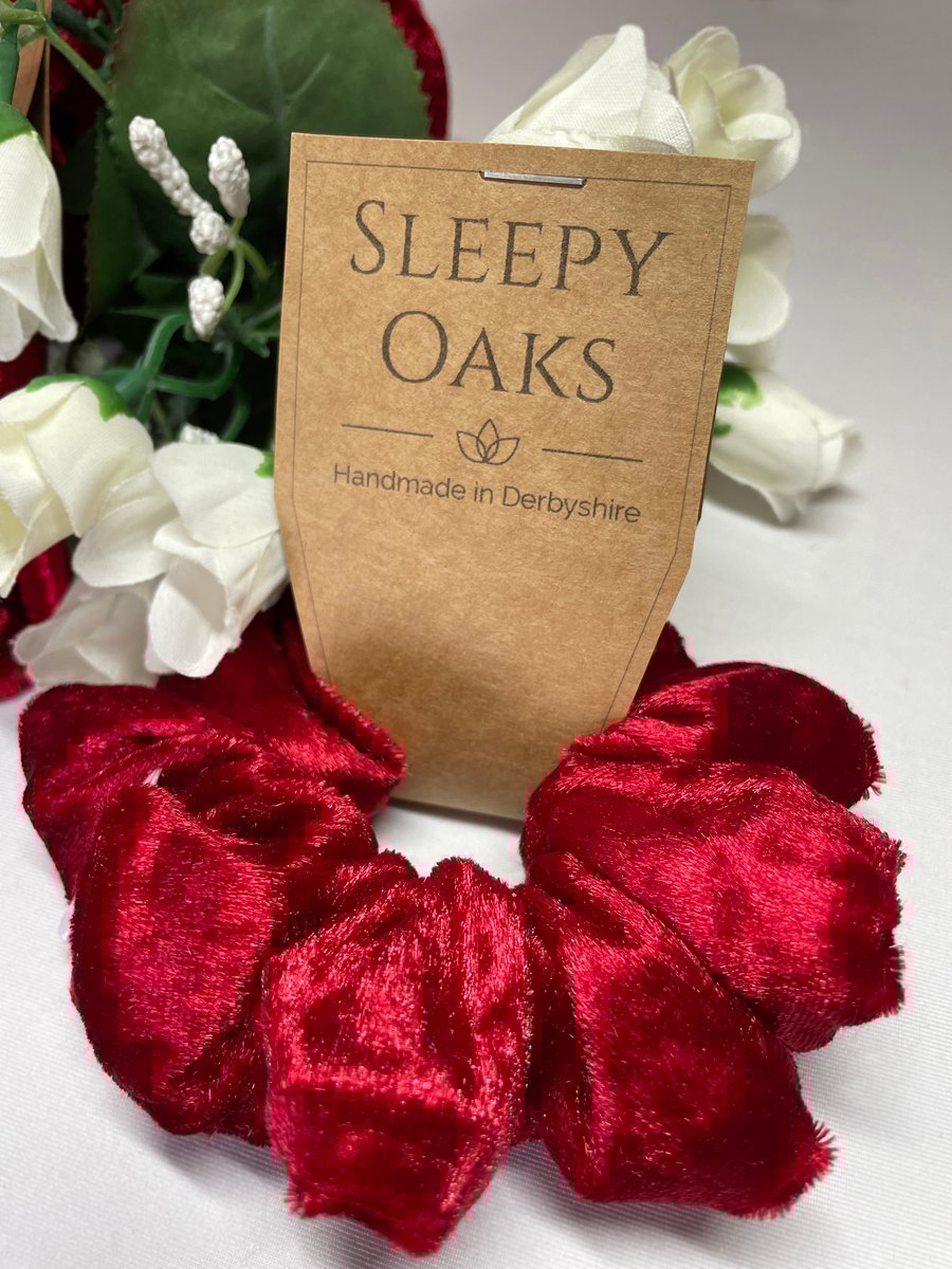 Red crushed velvet Hair Scrunchie - Keira