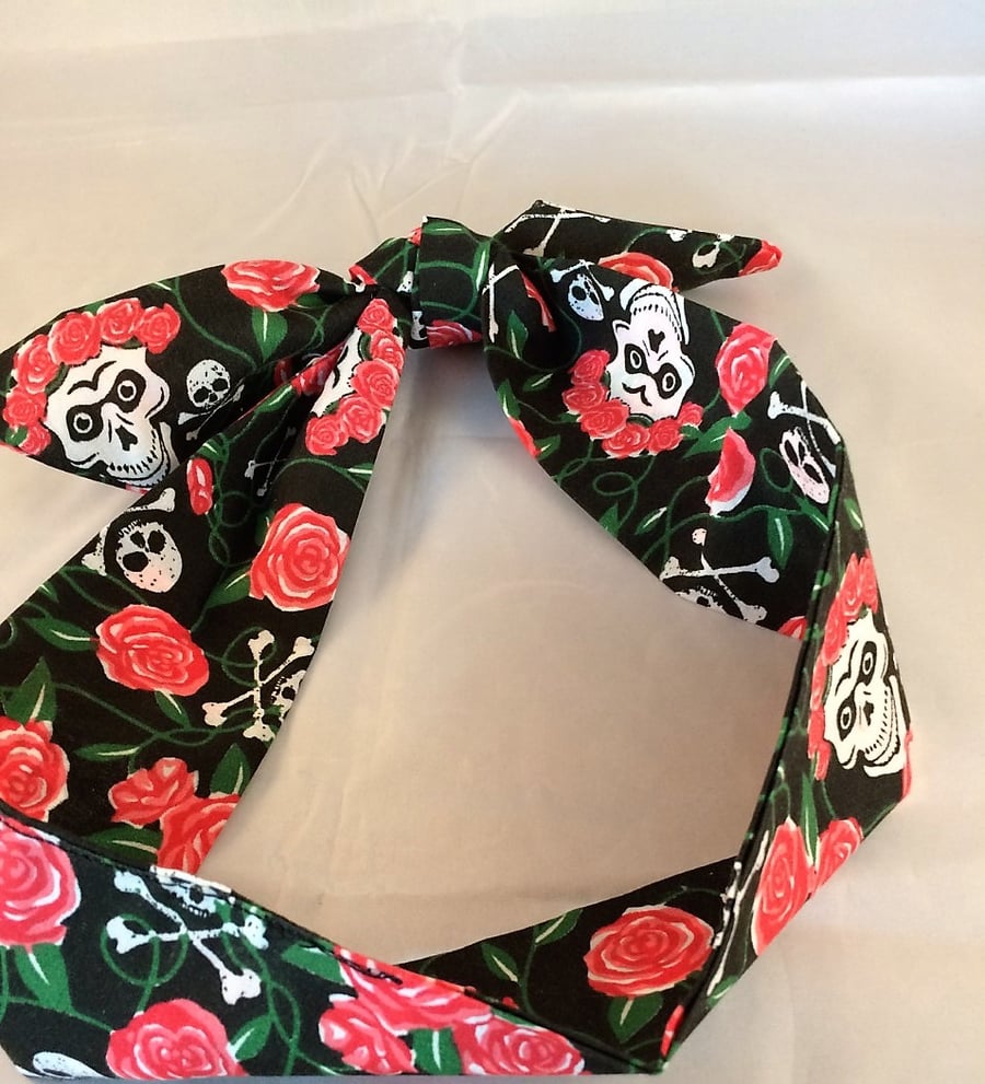 Rockabilly skulls and roses  headband