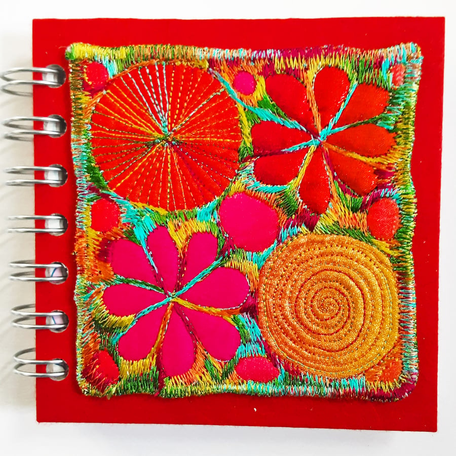 Spiral Bound Sketchbook Square 4 x 4 inches Free Machine Embroidery Cover