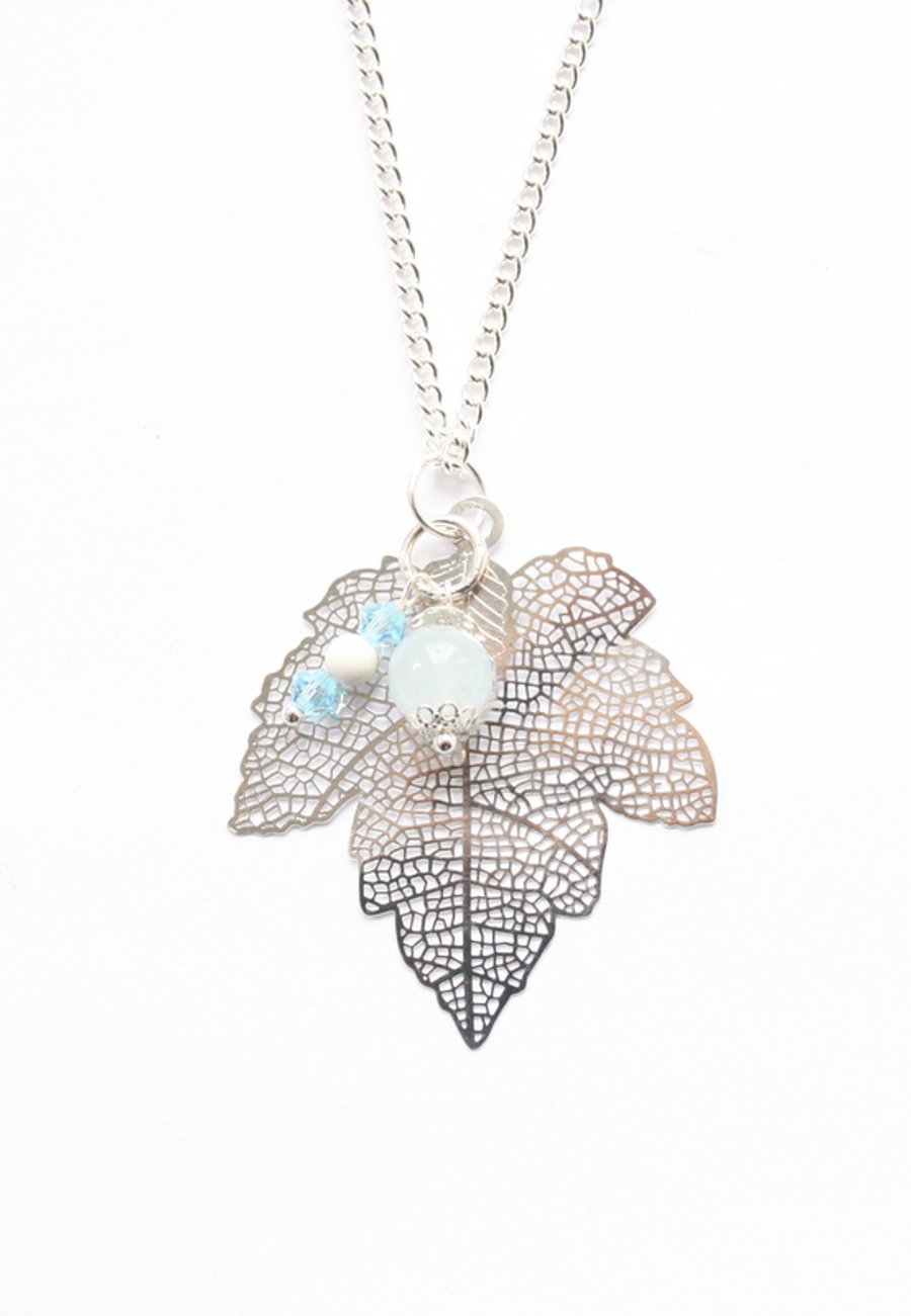 Skeleton leaf pendant, filigree necklace, nature lover gift, silver necklace