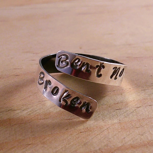 Sterling Silver Stamped Bent Not Broken Adjustable Ring (SKU070325)