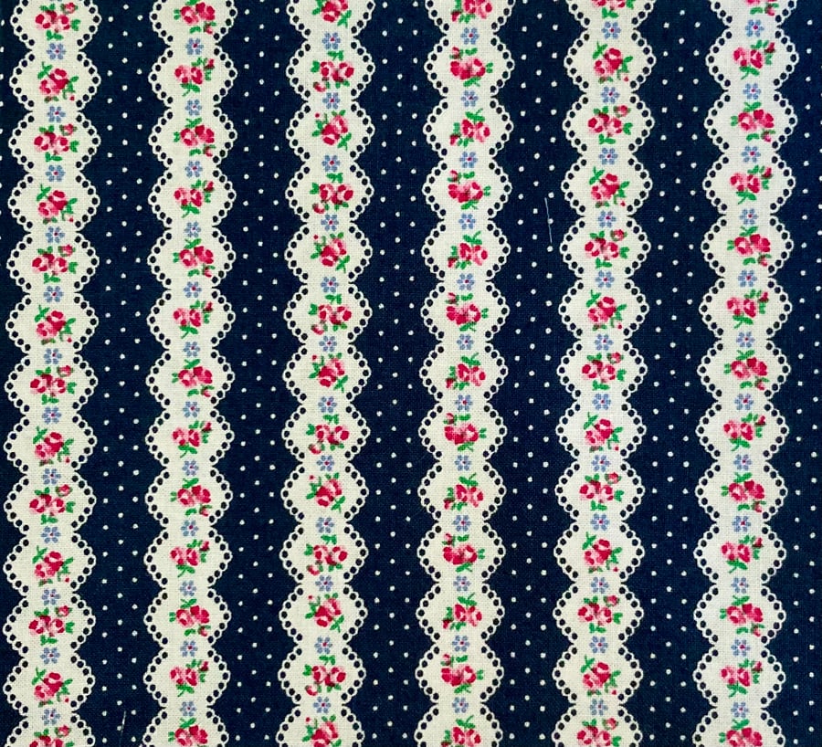 Navy Striped Floral Fabric