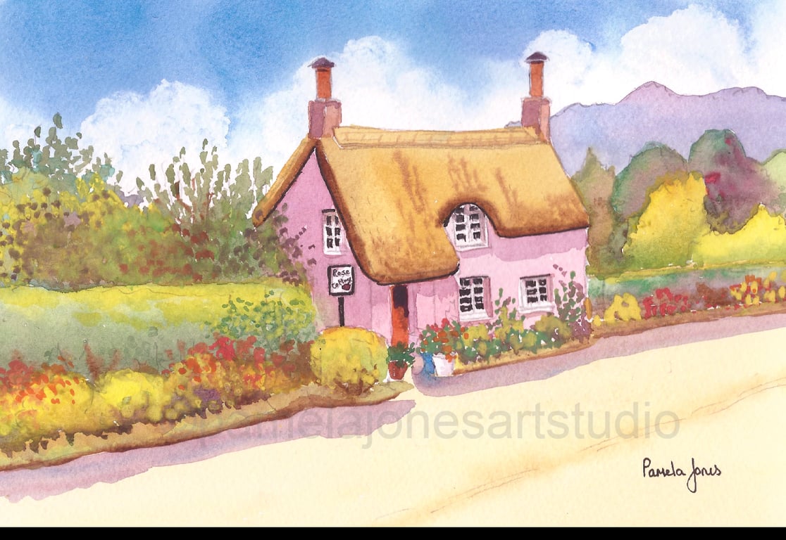 Rose Cottage, Dunster, Somerset, Watercolour Painting, in 14 x 11 '' Mount.