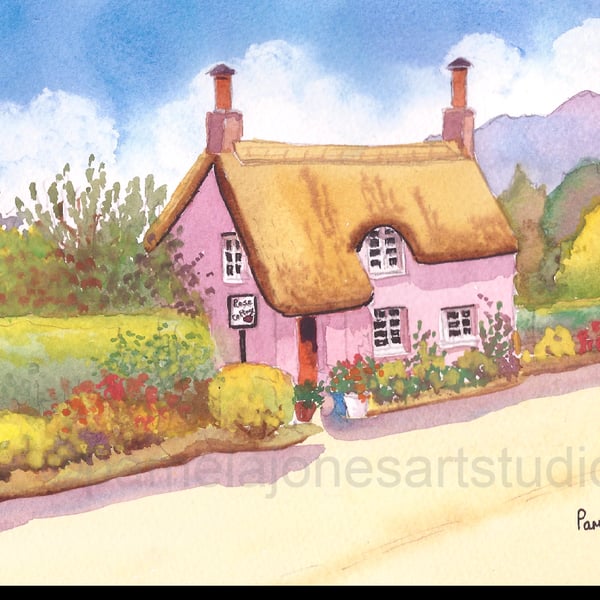 Rose Cottage, Dunster, Somerset, Watercolour Painting, in 14 x 11 '' Mount.