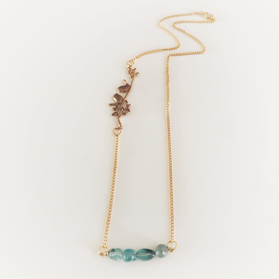 Apatite aqua gemstone necklace with bird connector