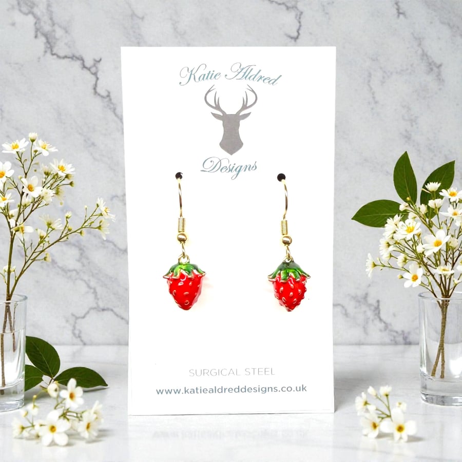Charm Earrings - 3D Strawberries
