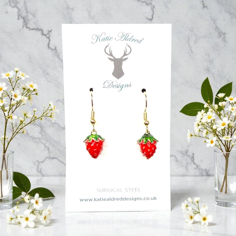 Charm Earrings - 3D Strawberries