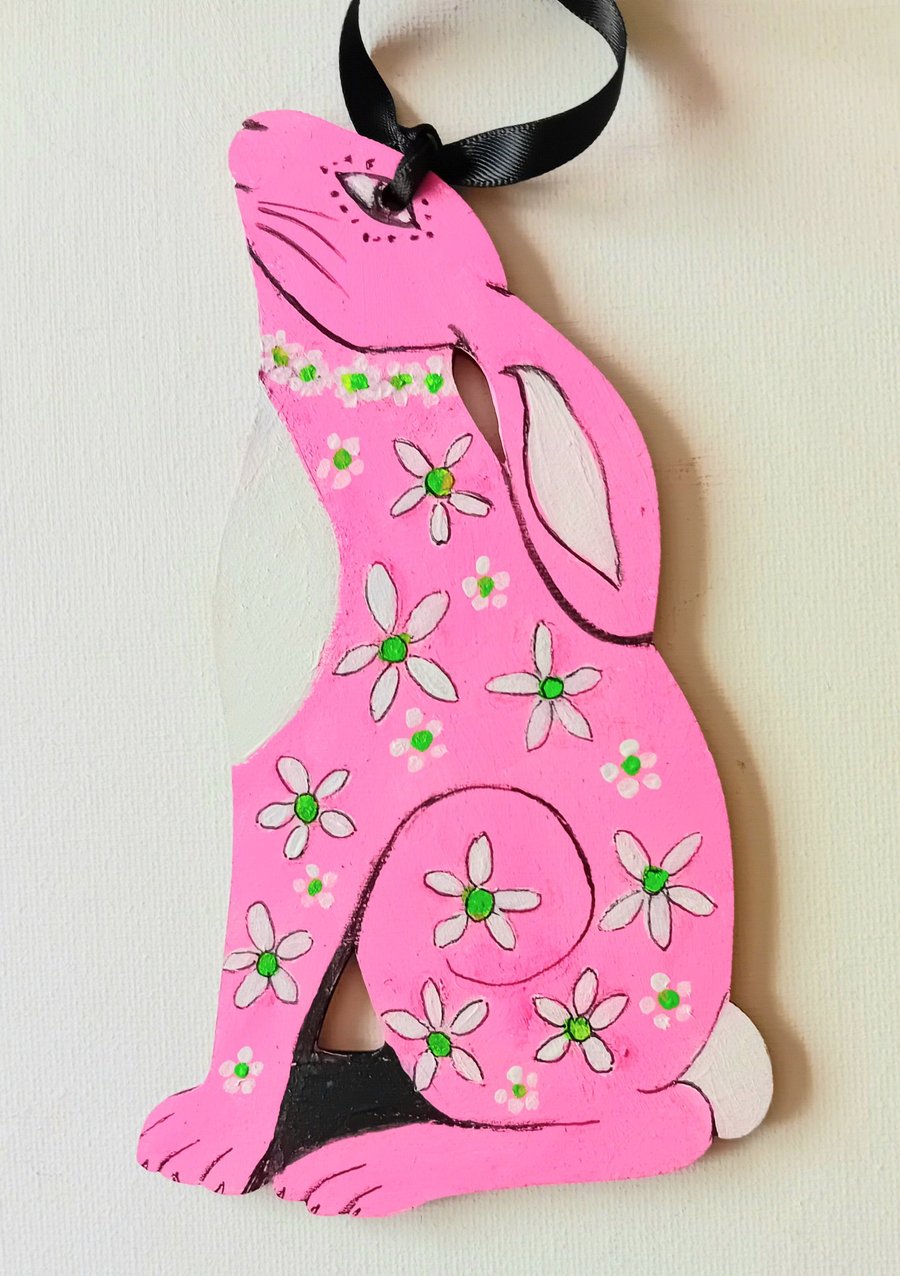 pretty pink hare with daisies