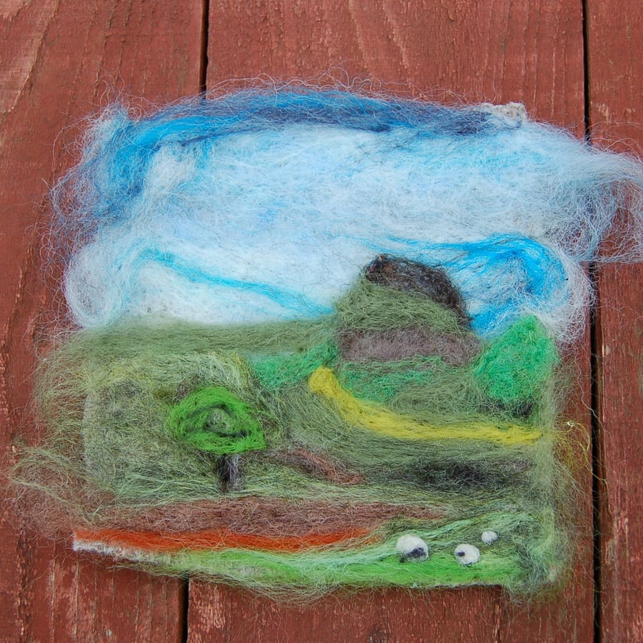 Needle felted picture - Yorkshire Dales Sheep scene 4 x 4.5 ins 