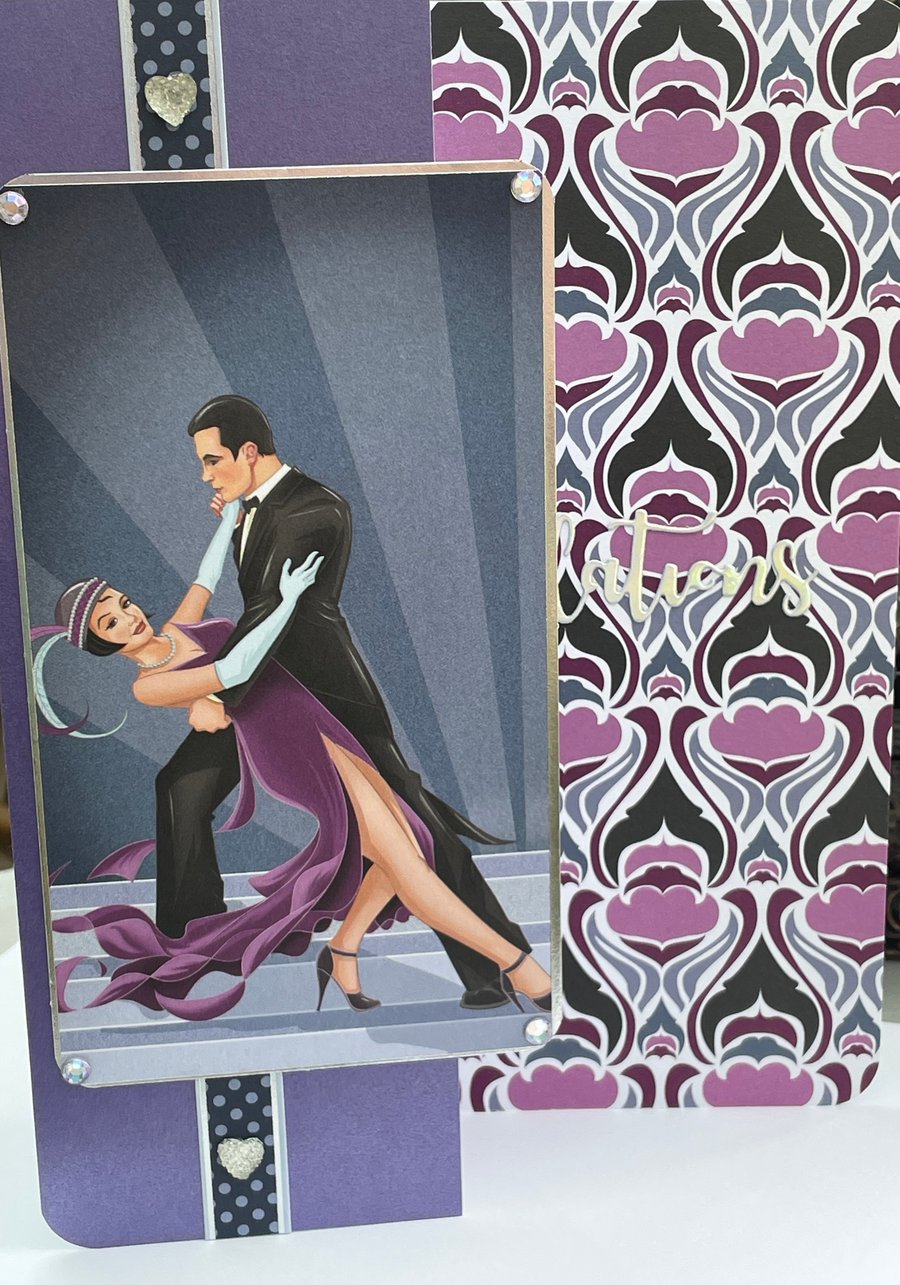 Glamorous Art Deco couple dancing congratulations anniversary or wedding card