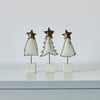 Three Christmas Trees with Painted Wooden Block Stands