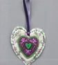 Hand Embroidered Heather Heart Decoration  - Image 1