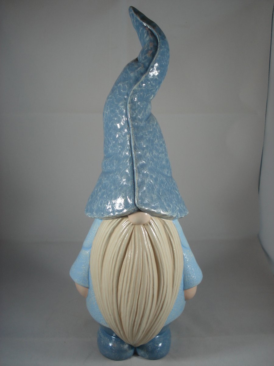 Large Blue Ceramic Home Garden Gnome Figurine Gonk Ornament Decoration.