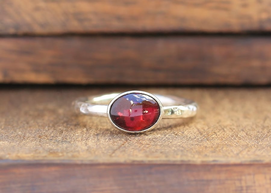 Silver Garnet Ring - Garnet Stacking Ring - Silver Stacking Ring