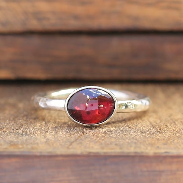 Silver Garnet Ring - Garnet Stacking Ring - Silver Stacking Ring