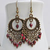 Scarlet Moon Filigree & Red Czech Bead Earrings