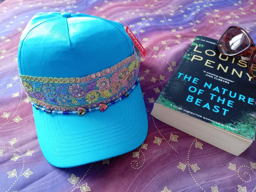 Turquoise Unique Embellished Beaded Summer Festival Holiday Baseball Trucker Cap
