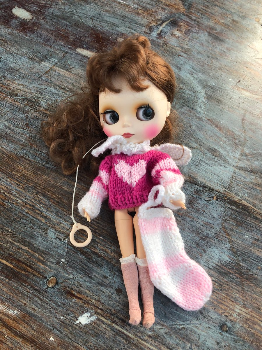 Christmas clothes and stocking for Blythe, Barbie size elves, dolls prop
