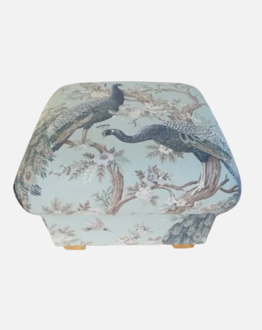 Storage Footstool Laura Ashley Belvedere Duck Egg Fabric Pouffe Peacocks Blue 