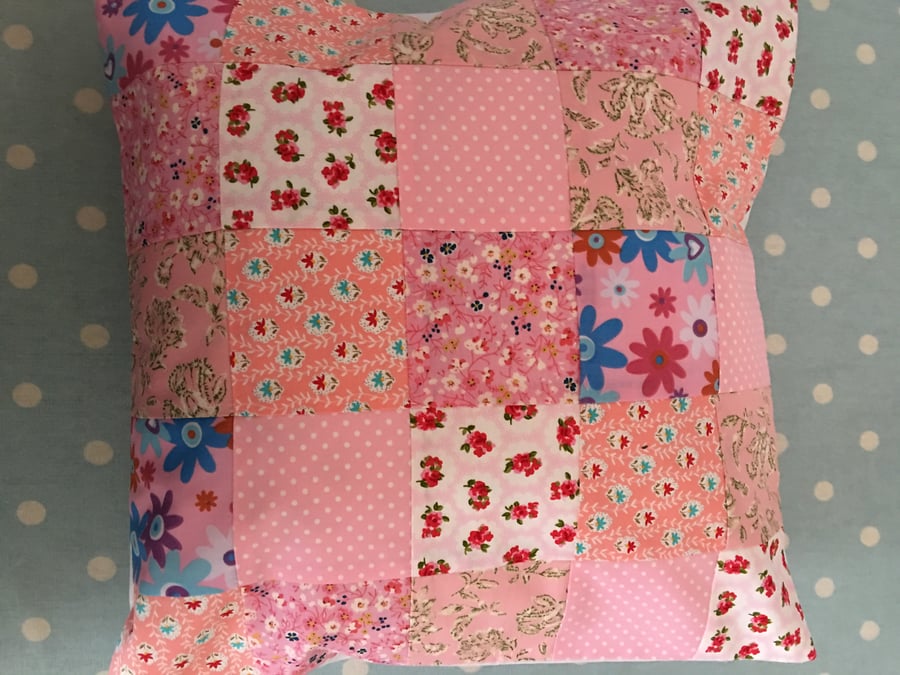 Pink patchwork cushion cover in cotton  fabrics