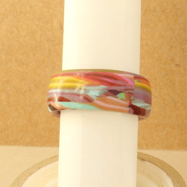 Multicoloured Polymer Clay Band Ring - Psychedelic - Abstract - Size P