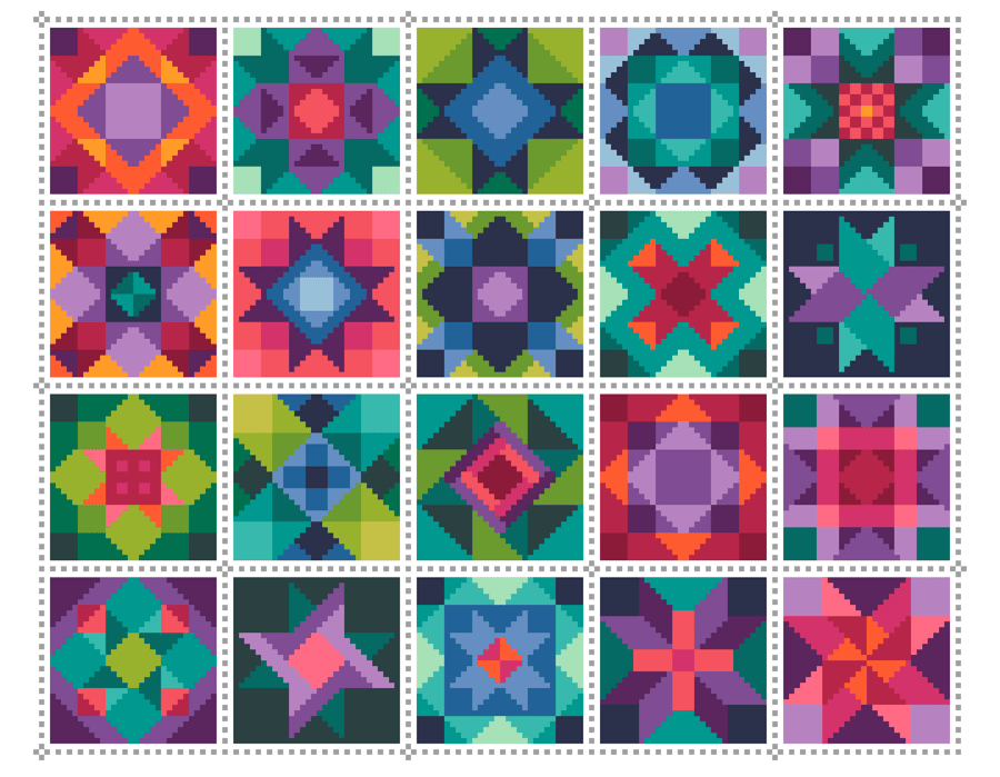 066A - Cross Stitch Chart Patchwork Quilt Block Pattern Squares, Gemstone Forest