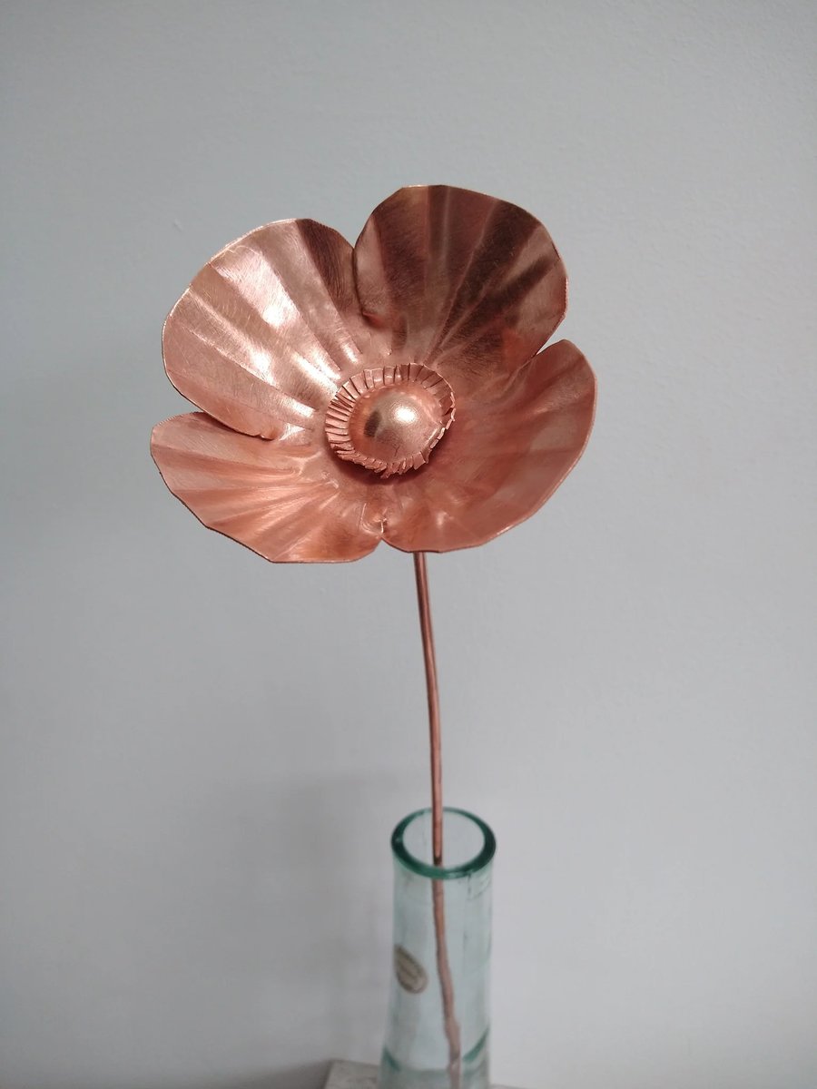 Copper poppy metal flower remembrance gift