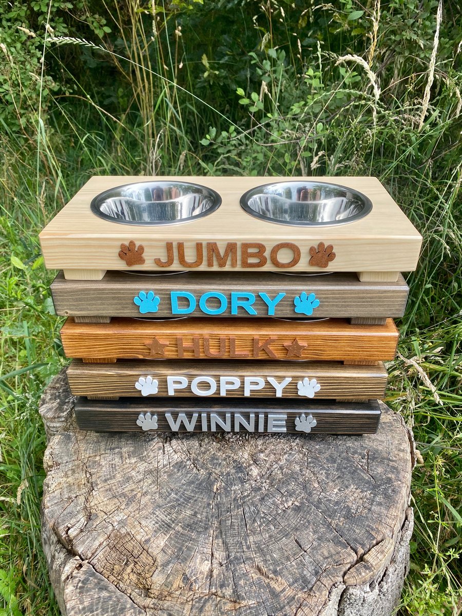 Personalised wooden dog bowls on sale