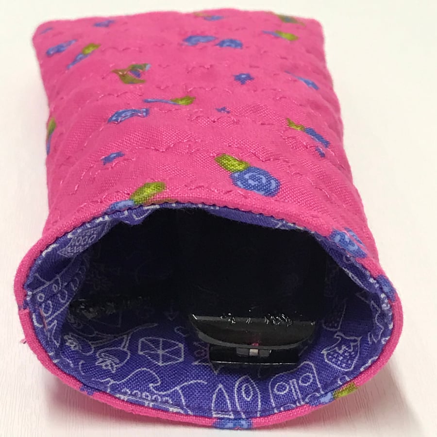Soft Quilted glasses case - Pink with purple flowers