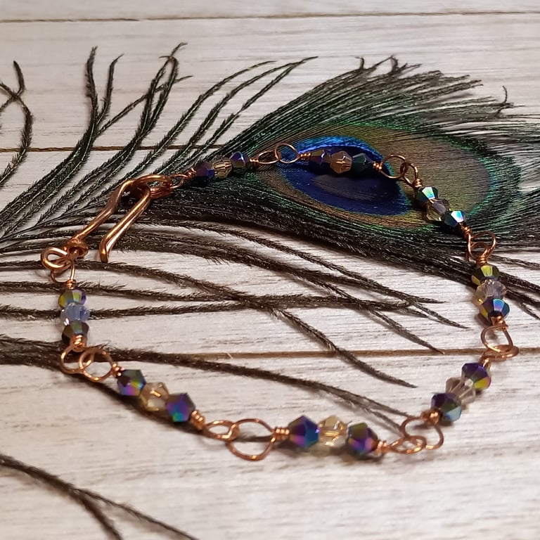 Twisted copper wire bracelet with glass beads