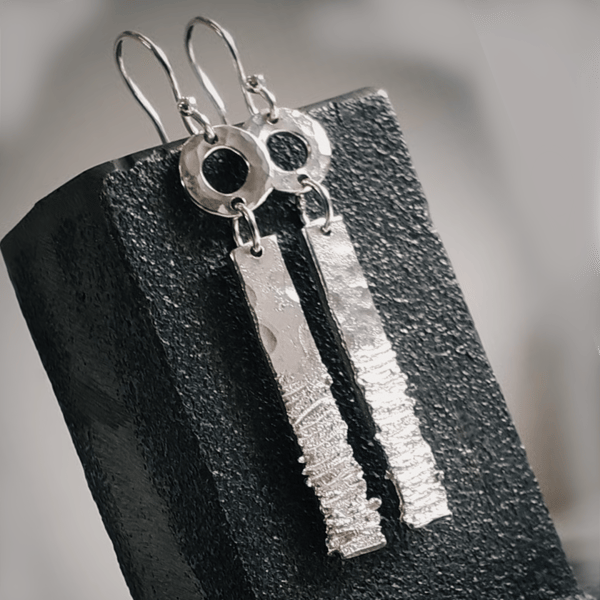 STERLING SILVER Long drop earrings, Handmade Urban Jewellery
