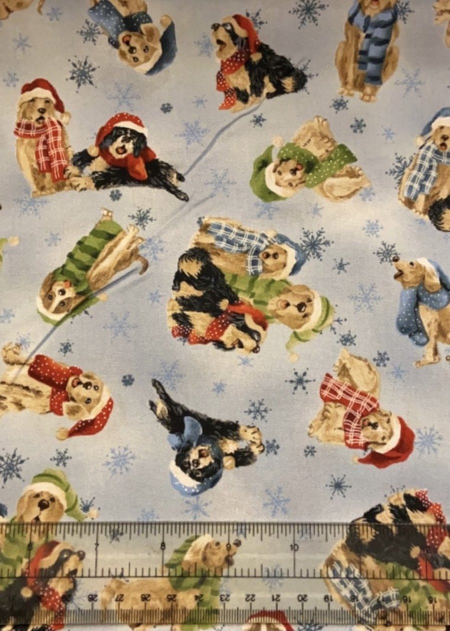 Fat Quarter Christmas Dog Choir On Blue 100% Cotton Quilting Fabric