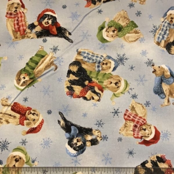 Fat Quarter Christmas Dog Choir On Blue 100% Cotton Quilting Fabric