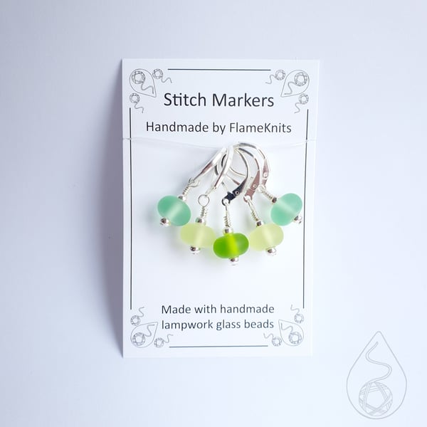 Lampwork Stitch Markers - Frosted Greens