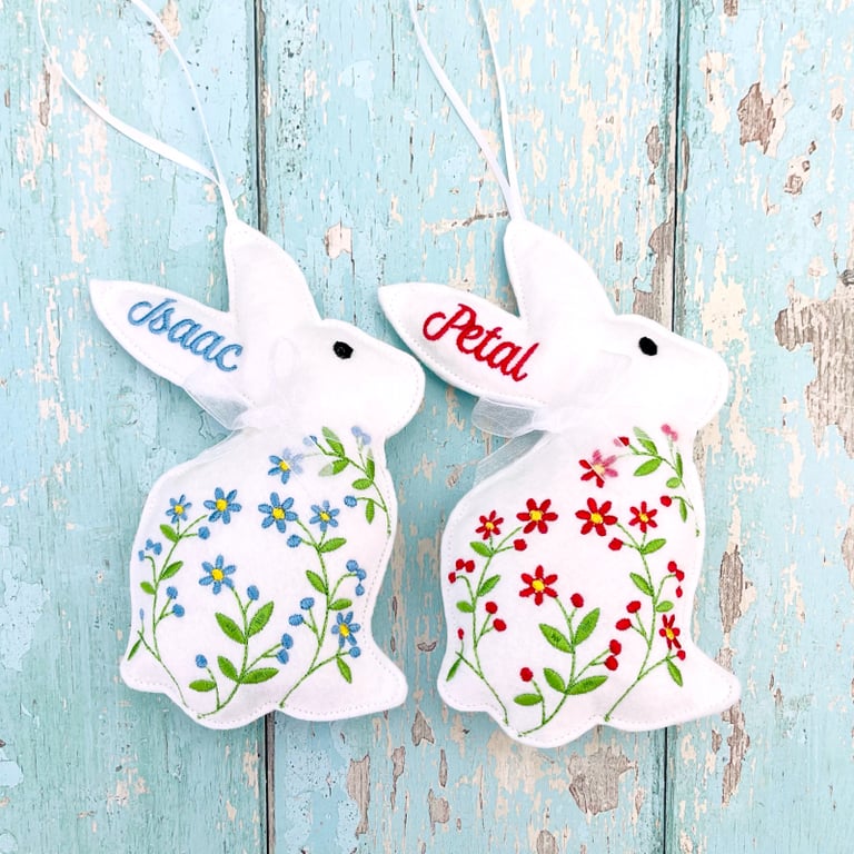 Floral Bunny Hanging Decoration Personalised Gift. 