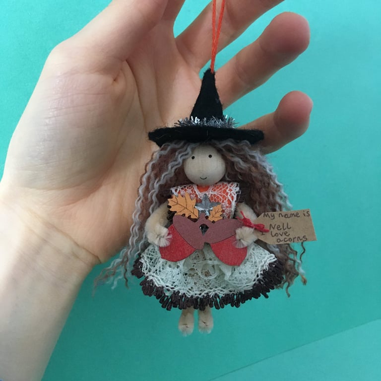 Witch Doll Holding A Hedgehog Hanging Decoration, Witch Core, Autumn Decoration