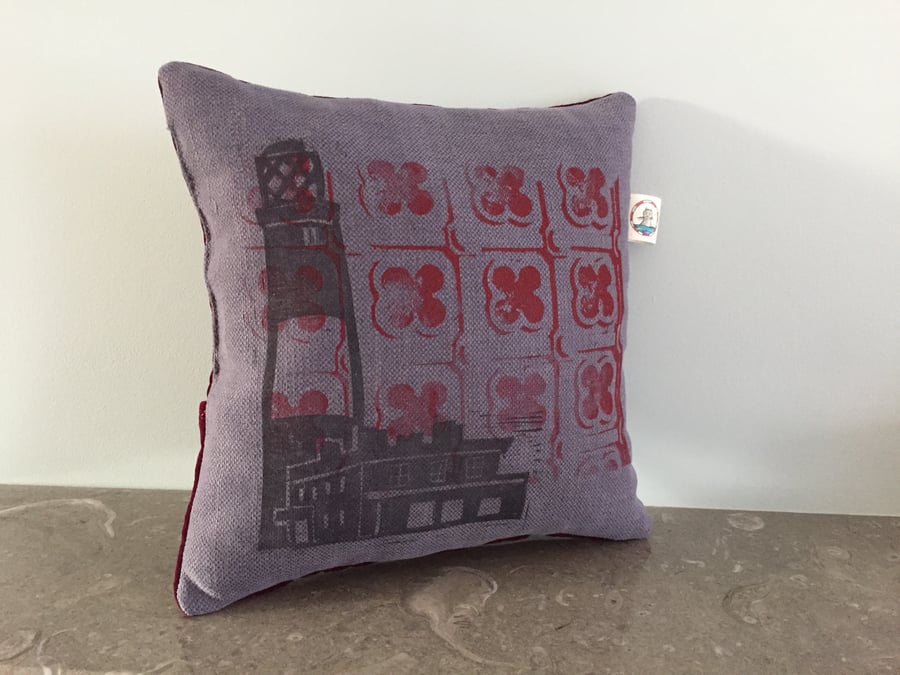 Purple lighthouse and red printed cushion with sleep sachet