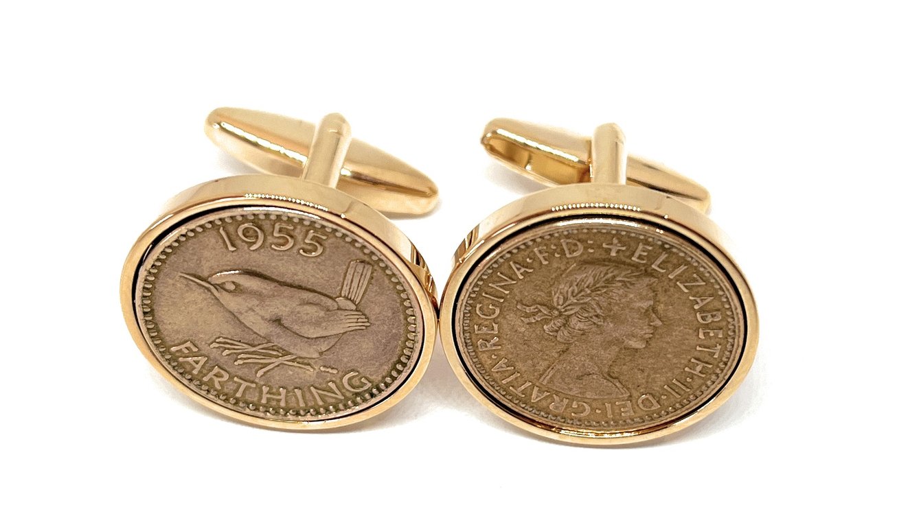 70th Birthday 1955 Gift Farthing Coin Cufflinks,Two tone design 70th Anniversary