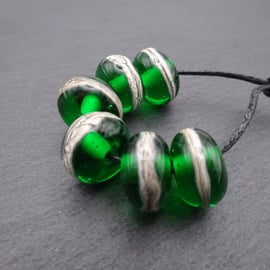 lampwork glass beads, green wrapped set