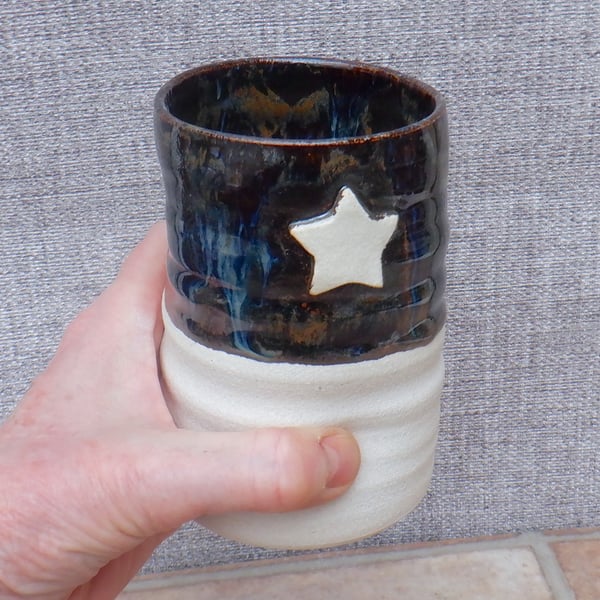 Water or juice beaker, beer tumbler cup hand thrown stoneware pottery star