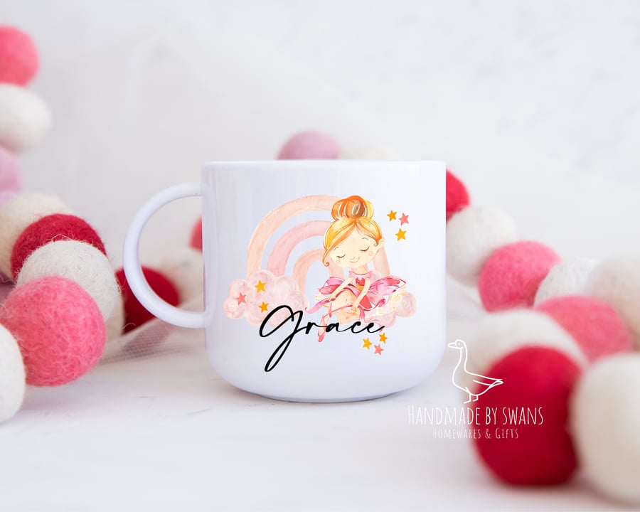 Childs Ballerina mug, Polymer unbreakable cup, girls ballerina cup, pink cup