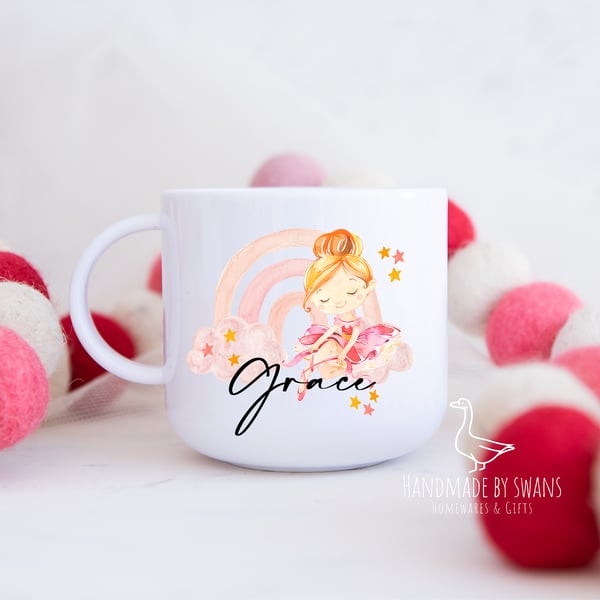 Childs Ballerina mug, Polymer unbreakable cup, girls ballerina cup, pink cup
