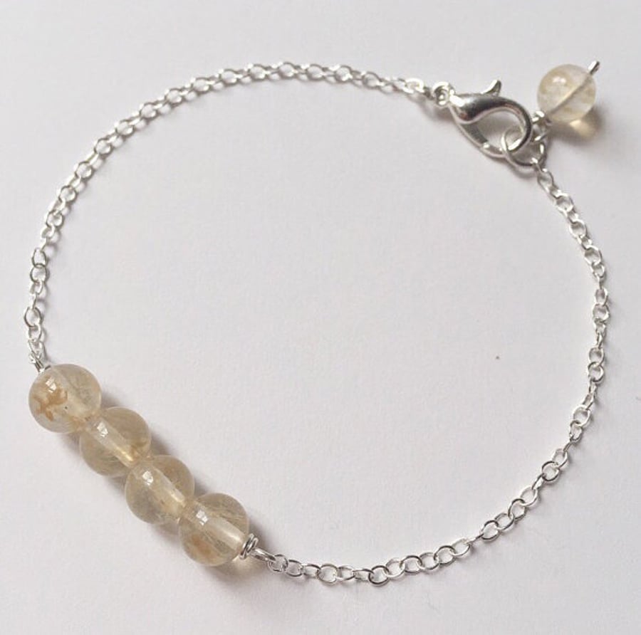 Cherry quartz sterling silver chain bracelet