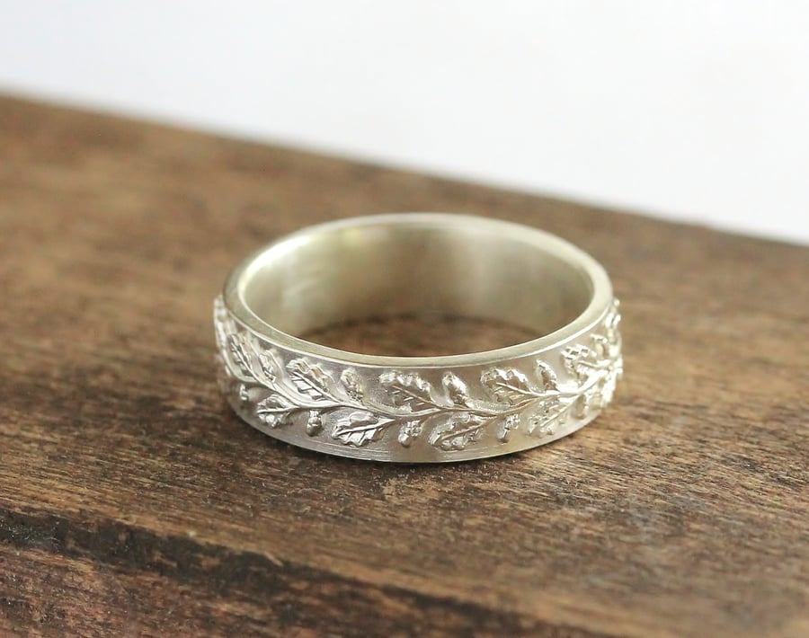 Silver Wedding Ring - Silver Woodland Ring - Handmade Silver Band
