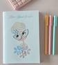 Handmade A5 Sewn Notebook-3D Floral Cover-Blue Glasses Lady - Image 1