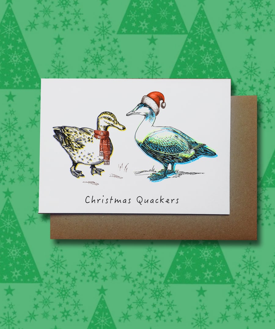 Funny Animal Duck Christmas Quackers Greetings Card, Santa Hat, A6, 