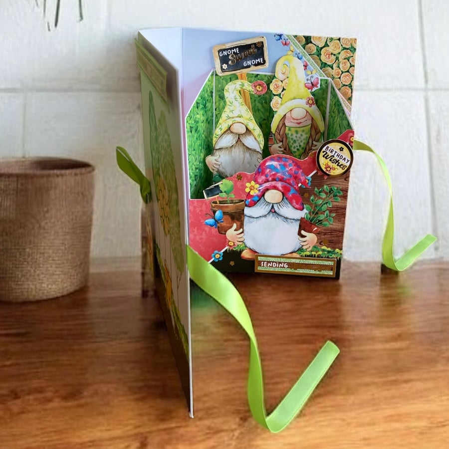 Unique 3D Gnome Pop Up Box Birthday Card. Book Shaped Birthday Card.
