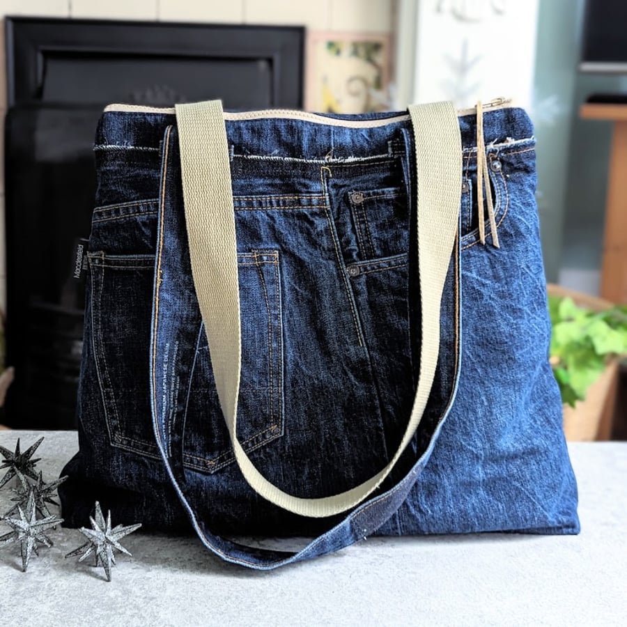 Denim Shoulder Tote Bag - Oversized Large Jeans Bag Weekend Bag (P&P included)