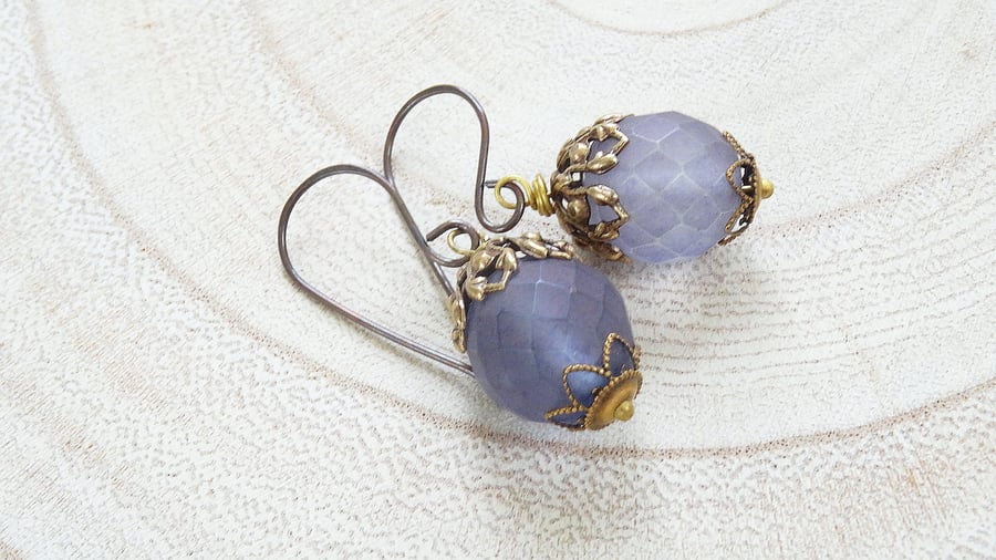 Czech Glass Earrings, Purple Earrings, Filigree Earrings, Unique Earrings, 