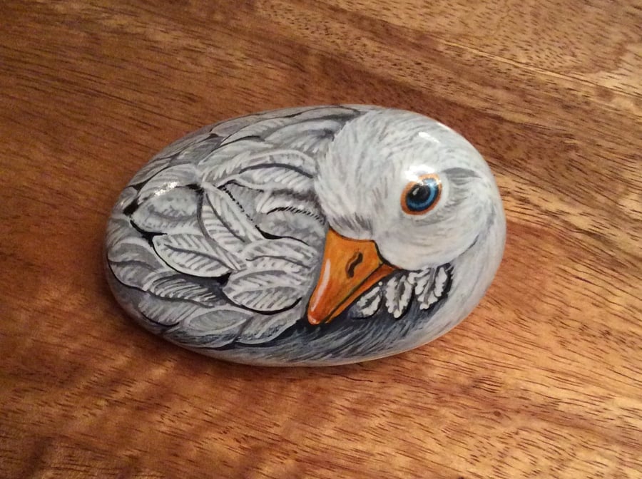 Duck hand painted on pebble